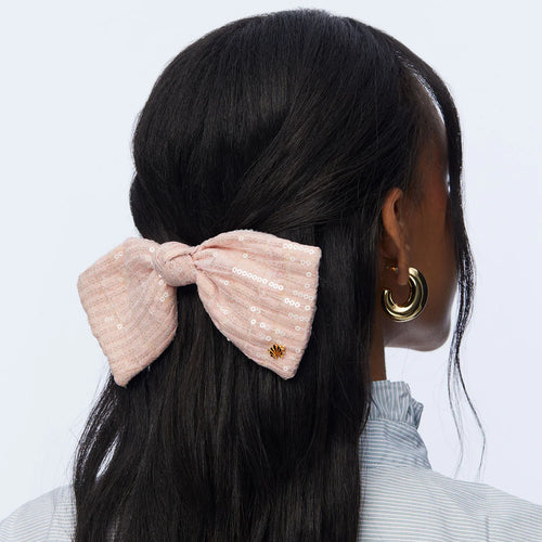 Paloma Sequin Bow Barrette ~ Blush