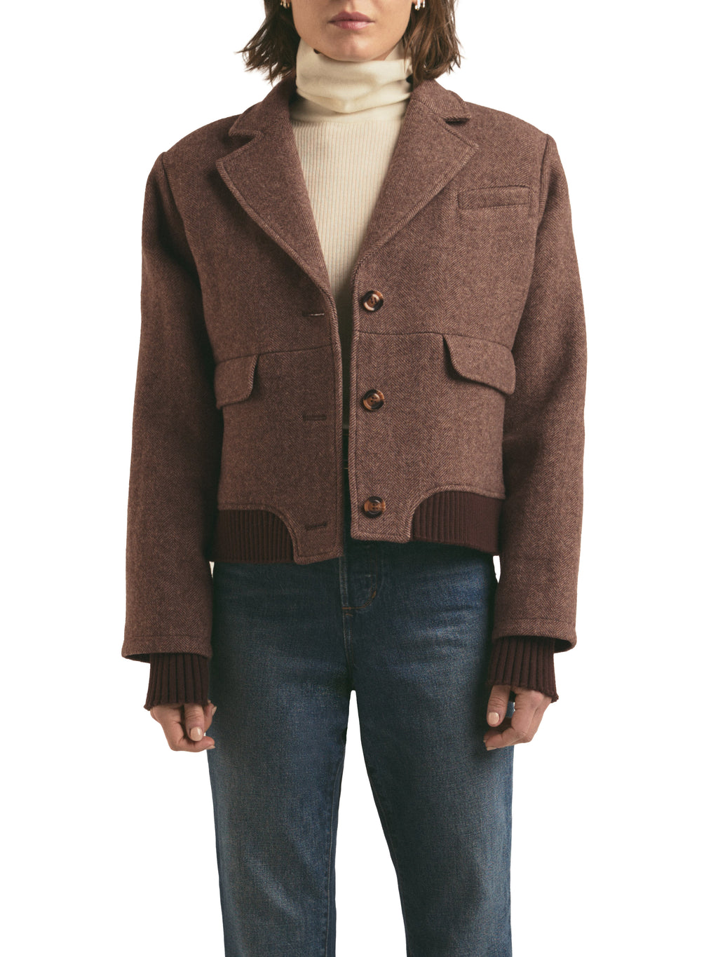 City Bomber ~ Chocolate Herringbone Plaid Favorite Daughter Brown