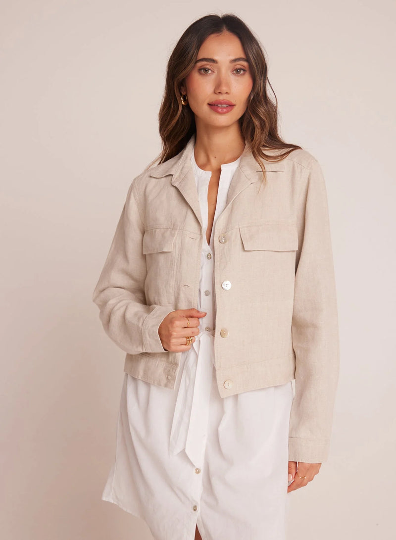 Flap Pocket Shirt Jacket Linen Sand Chic Streets