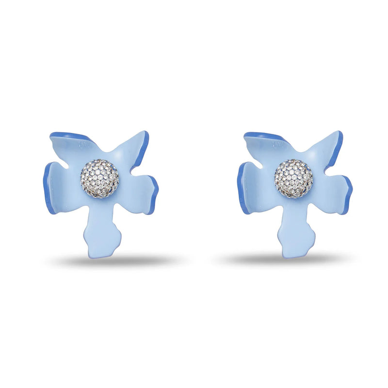 Crystal Lily Button Earrings ~ Lake Blue