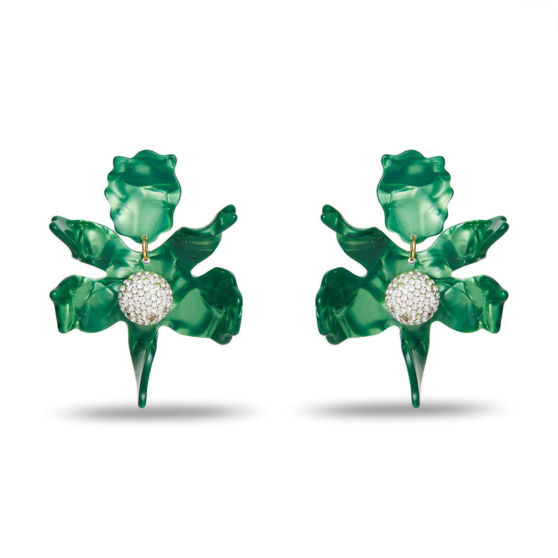 Leaf Green Crystal Lily Earrings