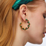 Malachite Caterpillar Hoop Earrings