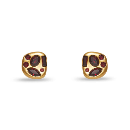 Garnet Molten Button Earrings