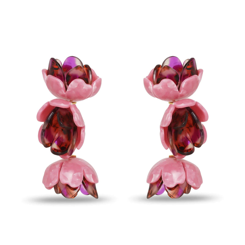 Rose Petal Triple Drop Clip-On Earrings