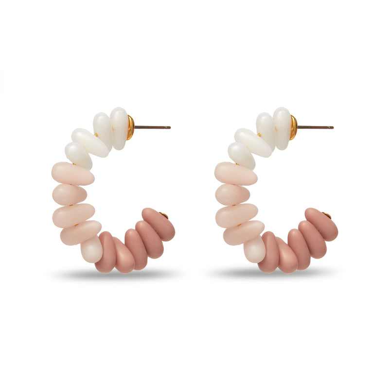 Candy Beaded Medium Hoop Earrings ~ Shell Pink