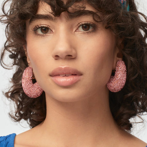 Pave Dome Hoop Clip-On Earrings ~ Shell Pink