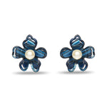 Tile Blue Azalea Button Earrings