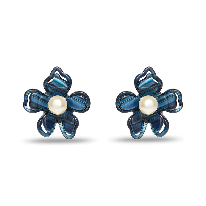 Tile Blue Azalea Button Earrings