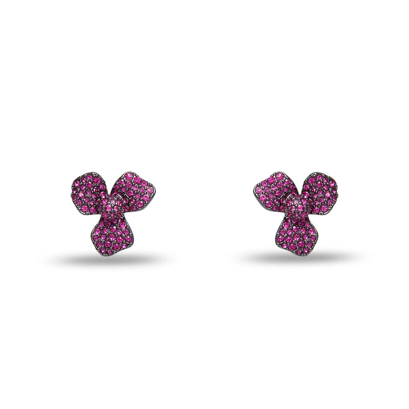 Pave Trillium Stud Earrings ~ Raspberry