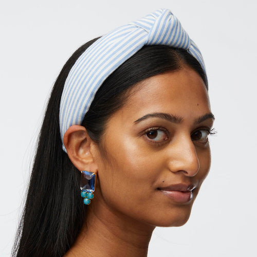 Blue Knotted Seersucker Headband
