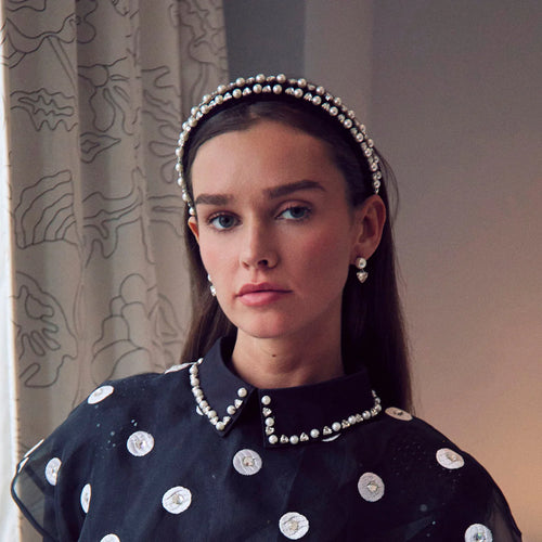Charlotte Geo Crystal Pearl Headband ~Jet