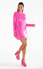 Madison Mini Dress ~ Bright Pink Sequin