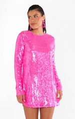 Madison Mini Dress ~ Bright Pink Sequin