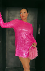 Madison Mini Dress ~ Bright Pink Sequin