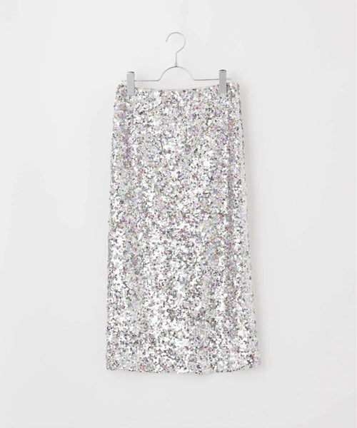 Lacey Sequins Midi Skirt ~ Silver