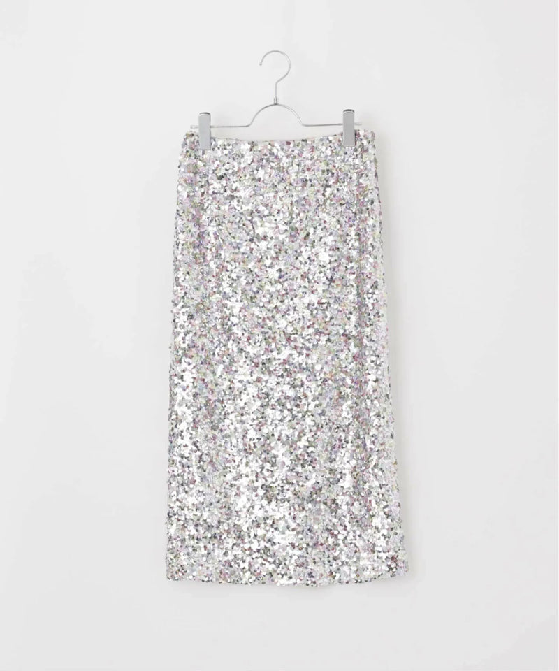 Lacey Sequins Midi Skirt ~ Silver