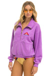 Mountain Embroidery Half Zip Sweatshirt ~ Neon Purple