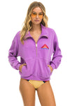 Mountain Embroidery Half Zip Sweatshirt ~ Neon Purple