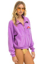 Mountain Embroidery Half Zip Sweatshirt ~ Neon Purple