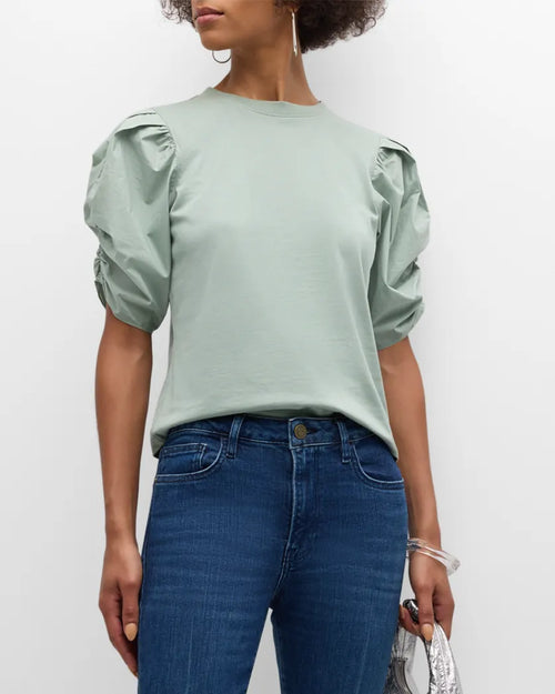 Pleated Puff Sleeve Tee ~ Sage