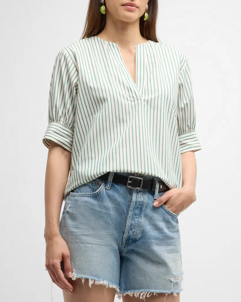 V-Neck Popover Top ~ Green