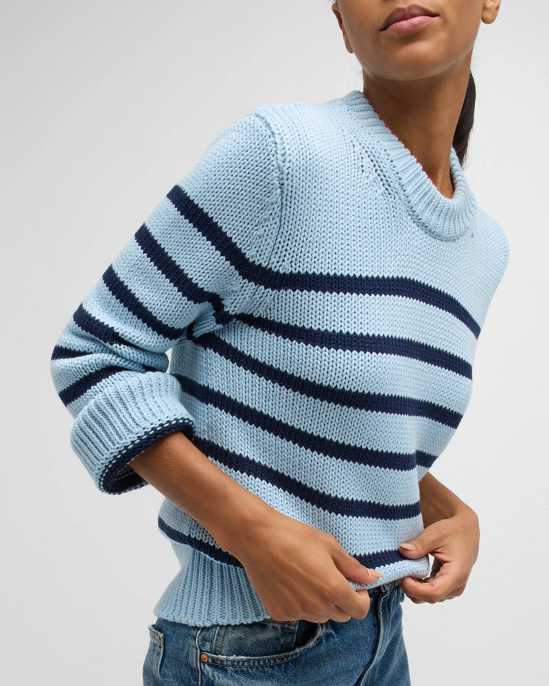 Alise Cotton Crewneck Sweater ~ Sky Navy Stripe