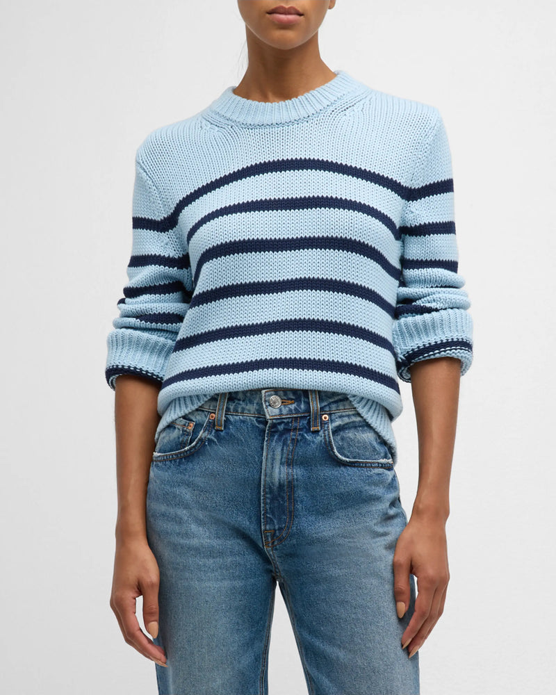 Alise Cotton Crewneck Sweater ~ Sky Navy Stripe