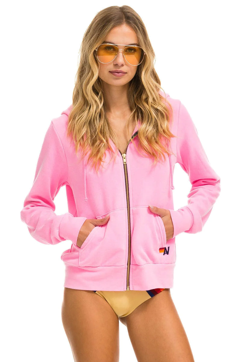 Heart Stitch Zip Hoodie Neon Pink Chic Streets