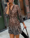 Puff Sleeve Belted Shirt Dress ~ Ombre Leopard