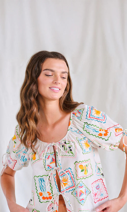 Rheese Stamp Print ~ Linen Top