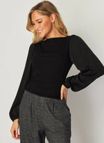 Ruched Waist Flowy Sleeve Top~ Black