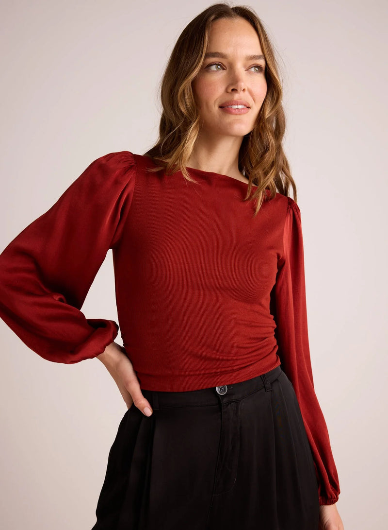 Ruched Waist Flowy Sleeve ~ Rustic Red