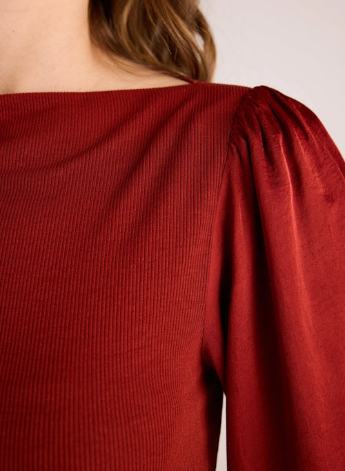 Ruched Waist Flowy Sleeve ~ Rustic Red