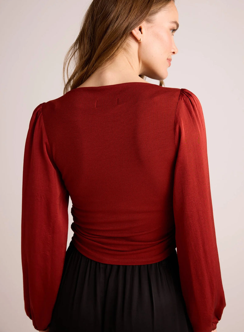 Ruched Waist Flowy Sleeve ~ Rustic Red