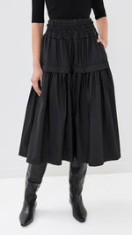 Belen Taffeta Smocked Tiered Skirt ~Black