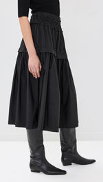 Belen Taffeta Smocked Tiered Skirt ~Black