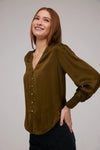 Smocked Cuff Button Down - Willow Green