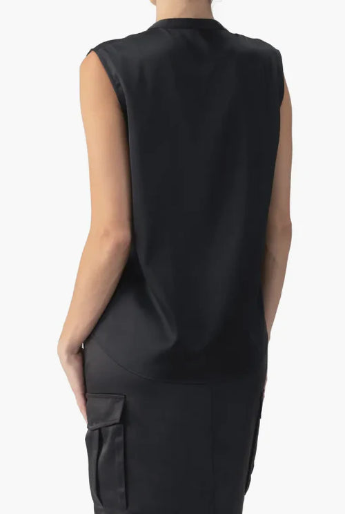 Tie Neck Satin Shell ~Black