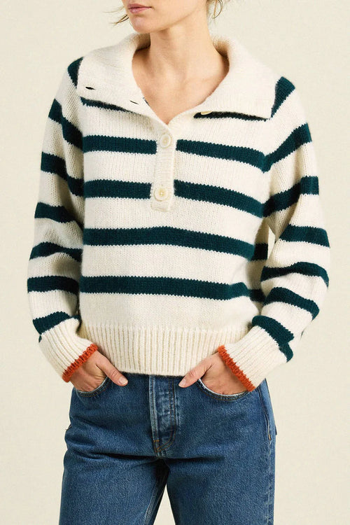Juneau Sweater ~ Teal Stripe