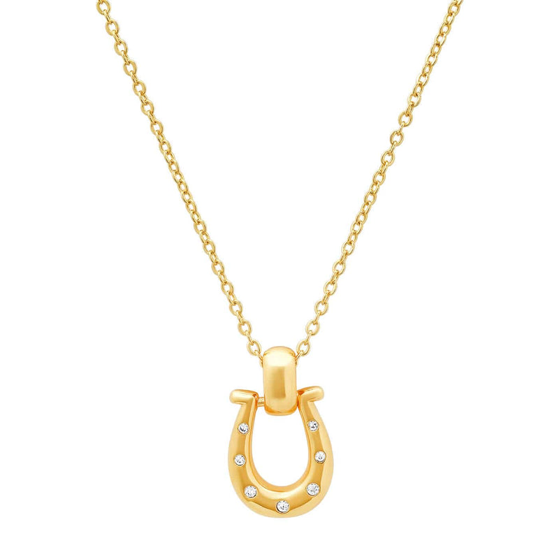 Horseshoe Necklace with Embedded CZ Stones ~ Gold