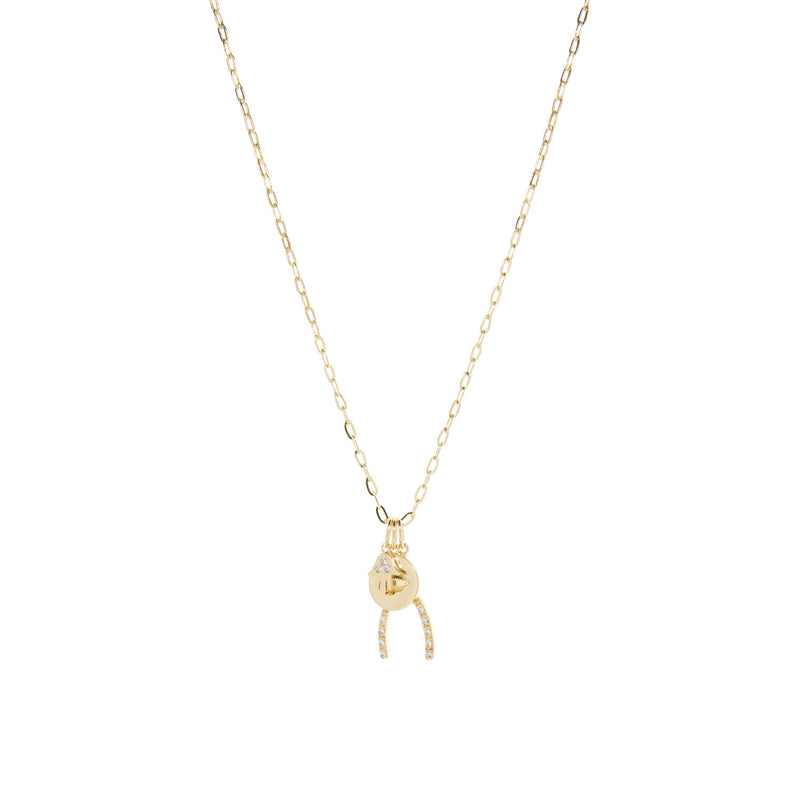 Wishbone, Evil Eye Charm Necklace ~ Gold Plated