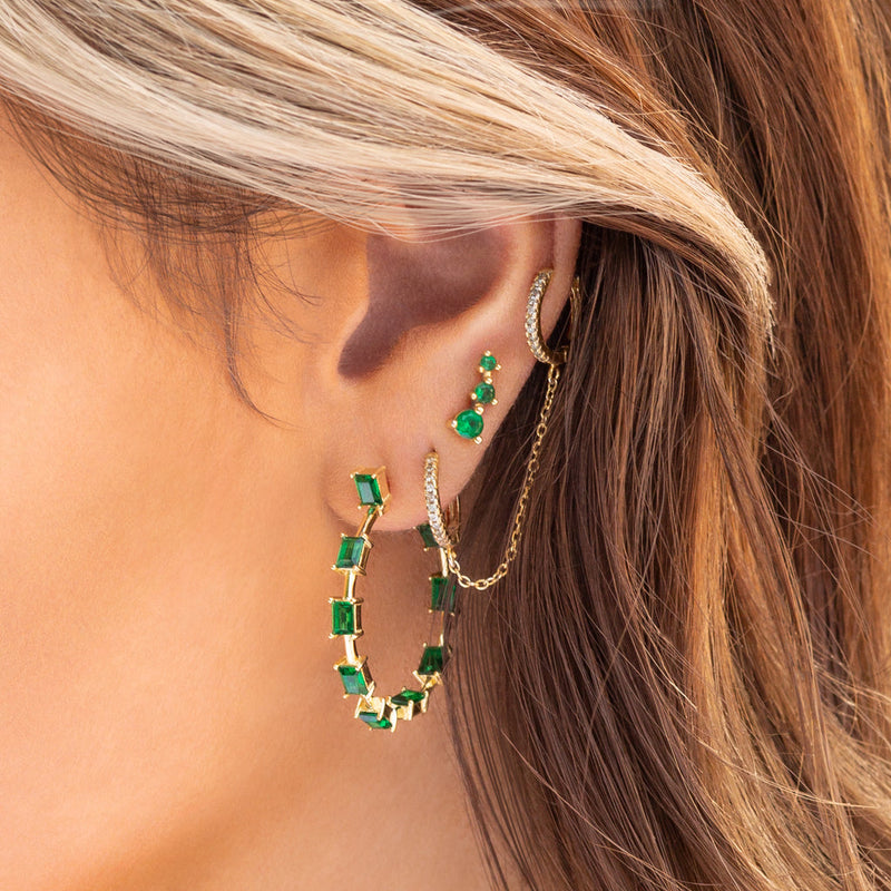 Three Stone Stud Earring ~ Emerald