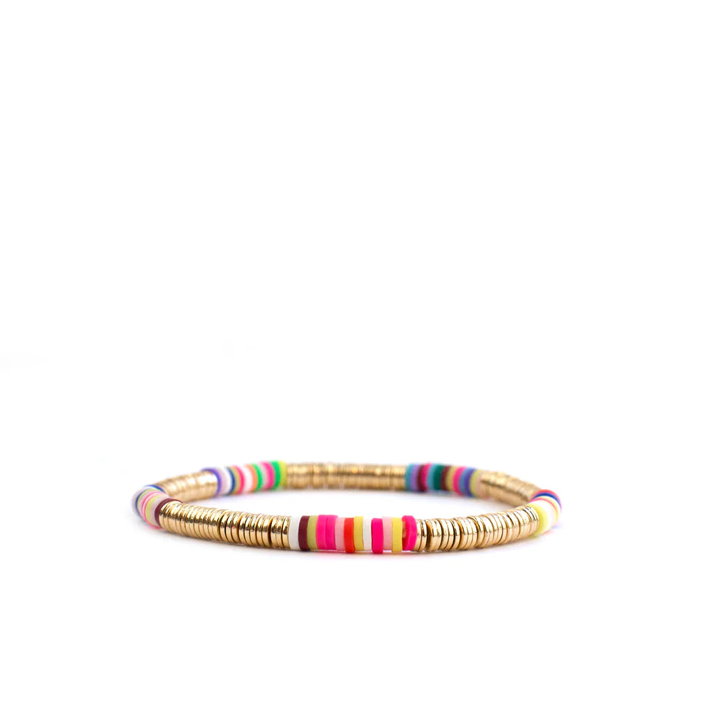 Heishi bead bracelet, Boho chic bracelet, White and gold heishi
