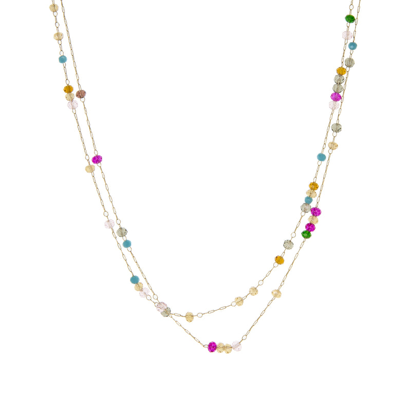 15" Delicate Layered Necklace w/Crystals ~ Gold/Rainbow