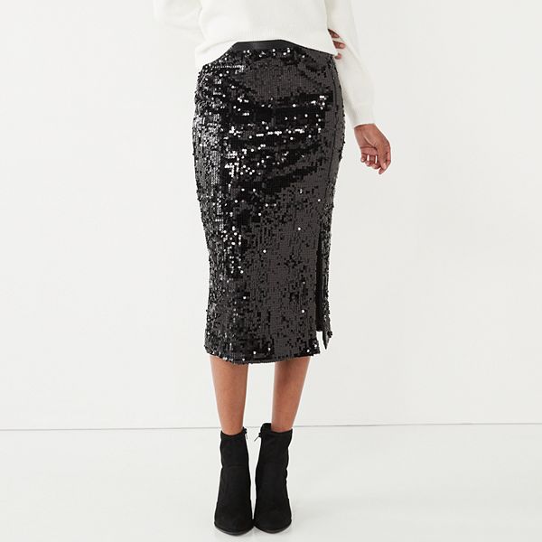 Karla Sequin Midi Skirt Black