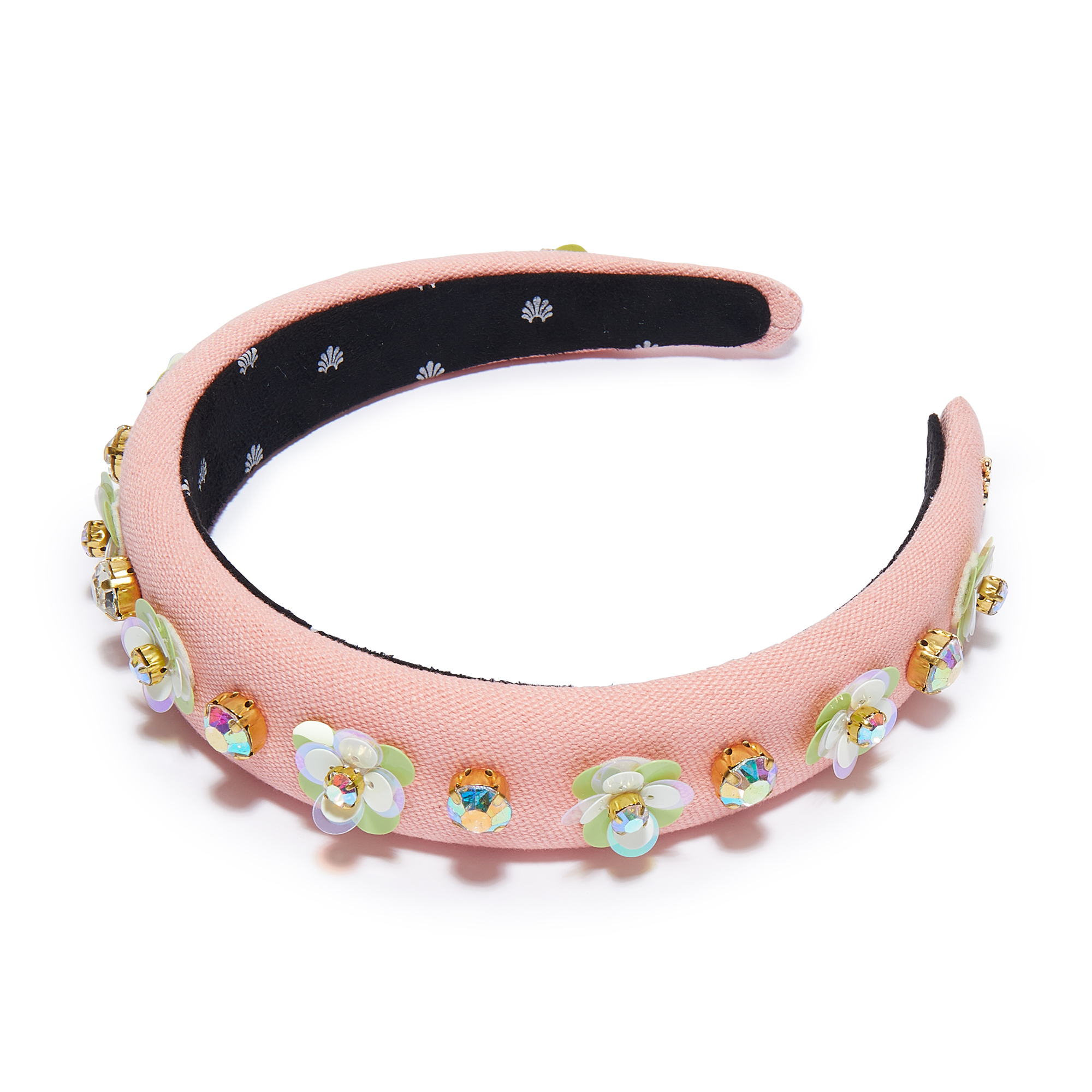 Zinnia Crystal Paillette Coral Soft – Streets ~ Alice Headband Chic