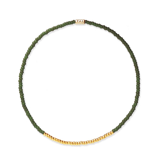 Praew Bracelet Beaded with Gold Accents ~ Forest Green