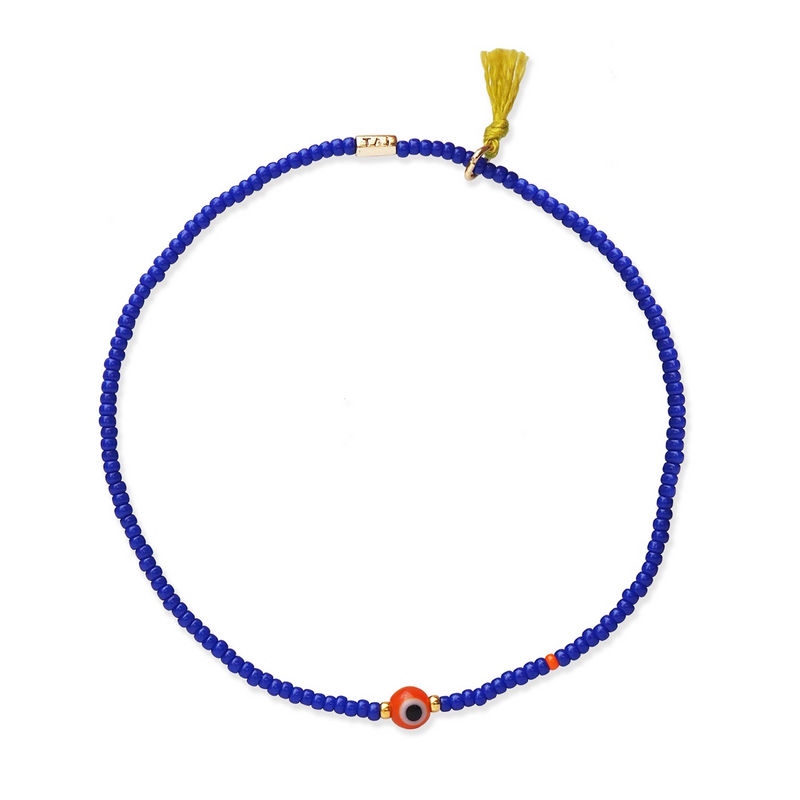 Orange Glass Evil Eye Bracelet with Yellow Tassel