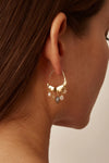 Crescent Gold Hoop Earrings ~ White Pearl Citrine Mix
