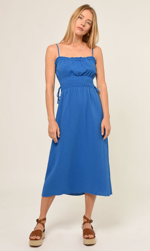Roselyn Cotton Gauze Side Tie Maxi Dress ~ Cobalt